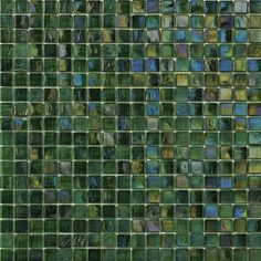 green and blue glass mosaic tiles are arranged in rows