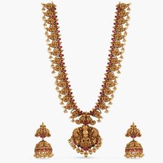 Lakshmi Temple Kempu Silver Long Necklace Set Antique Gold Necklace With Intricate Design For Weddings, Antique Gold Bridal Necklace For Wedding, Antique Gold Temple Jewelry Necklace For Wedding, Elegant Antique Gold Necklace For Festive Occasions, Elegant Antique Gold Necklaces For Festive Occasions, Antique Gold Wedding Jewelry With Intricate Design, Bridal Long Necklace With Intricate Design For Wedding, Wedding Long Temple Necklace With Intricate Design, Temple Jewelry Style Bridal Long Necklace For Wedding