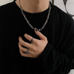 The model's height is 5' 7'' (170cm) and weighs 132 pounds (60kg) - Titanium Steel Asian Necklace, Gold Jwellary, Male Necklace, Male Jewelry, Men Chain, House Items, Multi Chain Necklace, Black Gems, Mens Crosses