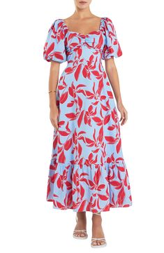 A full skirt and puff sleeves lend stylish volume to a pure cotton maxi dress accented with pretty cinching on the bodice. Ties at back Sweetheart neck Short sleeves Lined 100% cotton Hand wash, line dry Imported English Factory, Cotton Maxi Dress, Cotton Maxi, Maxi Dress Cotton, Sweetheart Neck, Nordstrom Dresses, Full Skirt, Tie Backs, Tie Back