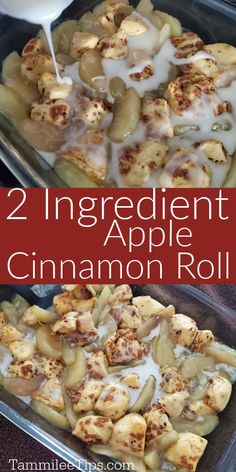 an image of cinnamon rolls with apples and cream in the background, two ingredient apple cinnamon roll recipe