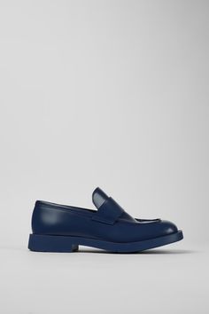 Neuman Blue Loafers for Unisex - Fall/Winter collection - Camper USA Modern Slip-on Leather Shoes With Vibram Sole, Modern Leather Slip-on Shoes With Vibram Sole, Modern Slip-on Loafers With Vibram Sole, Modern Business Loafers With Vibram Sole, Calf Leather Loafers With Vibram Sole, Calf Leather Loafers With Vibram Sole And Round Toe, Leather Loafers With Vibram Sole And Round Toe, Modern Slip-on Moccasins With Leather Footbed, Leather Slip-on Shoes With Vibram Sole For Work