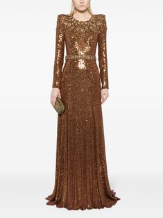 Mom Wedding Dress, Classic Dresses, Gown Gold, Sequin Embellishment, International Clothing, Sleeve Gown, Fashion Gowns, Long Sleeve Evening Dresses, Mom Wedding