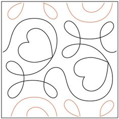 a square quilt pattern with hearts and circles in the center, on top of a white background