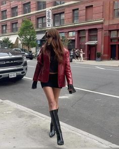 Fall Outfits 2023 Cherry Red, Fall 2023 Going Out, Downtown Going Out Outfit, Red And Brown Fall Outfits, Red Chic Outfit, Outfit Inspo Winter Aesthetic, Plaza Core Outfits, Dark Cherry Red Dress, Cherry Red Style