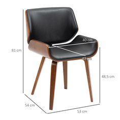 a black chair with measurements for the seat and back