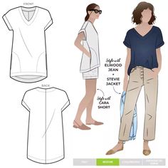 a woman's top and pants sewing pattern, with the measurements for each piece