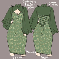 Cottagecore Shapewear Dress Design Green Cottage, Shapewear Dress, Fashion Inspiration Design, Drawing Clothes