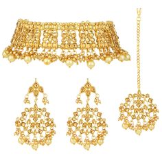 PRICES MAY VARY. DIMENSION: Necklace Length - 27 cm x Width - 5 cm, Earring Height - 8.5 cm x Width - 4.3 cm, Mangtikka Length - 14.5 cm x Width - 4.3 cm MATERIAL: Environmental Alloy with Genuine Gold Plating, World-class Craftsmanship, EXKLUSIVE Collection makes people remember not only the jewellery itself, but also the woman who wears that jewellery. GRACEFUL & FLAWLESS: Give yourself that beautiful look and make others jealous with our traditional Necklace Set. It has a high quality Jadau K Mango Mala Jewellery, Wedding Bollywood, Maang Tikka Set, Mala Jewelry, Kundan Choker, Heritage Jewellery, Jewellery Indian, Maang Tikka, Women's Jewelry Sets