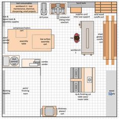 a kitchen floor plan is shown with all the appliances and accessories needed to make it