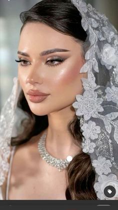 a woman wearing a wedding veil and jewelry