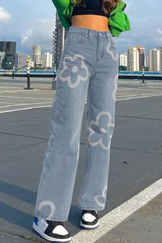 Bleach Jeans Diy, Bleached Jeans, Diy Vetement, Patterned Jeans, Cute Pants, Outfit Jeans, Cute Jeans, Slim Straight Jeans, Really Cute Outfits