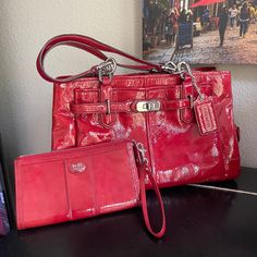 Beautiful Brand New Coach Red Patent Bag Comes With Wristlet (Light Use) Chic Red Coach Wallet, Red Coach Wallet With Removable Pouch, Coach Red Wallet With Removable Pouch, Bags Vintage, Vintage Coach, Coach Bags, Bag Lady, Wallet, Brand New