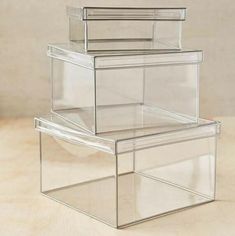 three clear plastic containers stacked on top of each other