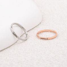 Tiny Stackable Name Ring Stackable Name Rings, Minimal Ring, Name Ring, Name Rings, Modern Fonts, Gold Plated Silver, Material Design, 18k Rose Gold, Jewelry Care