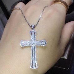 Brand New Women's Diamond Cross Necklace 18k White Gold Plated Sterling Silver Genuine 4ct Lab Created Diamonds Measurements Of The Cross 1.5" X 1" Chain Length -18" Retail Price $350 Buy With Confidence From A Trusted Seller W/ A 99%+ Rating! A0184 (Id-163-) Cross Pendant Design, Diamond Cross Necklace, Cross Jewelry Necklace, Men Party, Sterling Silver Cross Necklace, Christian Necklace, Gold Cross Pendant, Diamond Cross, Cross Jewelry