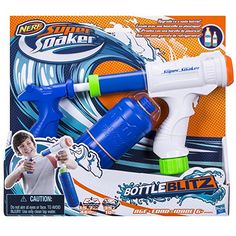 the nerf super shaker bottle blaster is in its package and it's ready to be played with