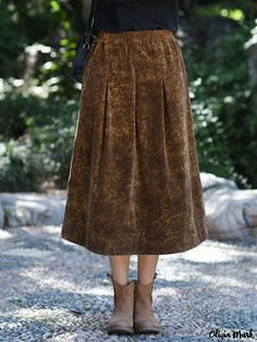 Olivia Mark - Premium Corduroy High Waist Vintage Letter Skirt Midi Skirt Casual, Umbrella Skirt, Vintage Lettering, Knit Skirt, Types Of Skirts, Olivia Mark, Chic Design, A Line Skirt, Long Skirt