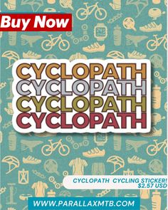 a sticker with the words cyclepath and bicycles on it, in front of a blue background