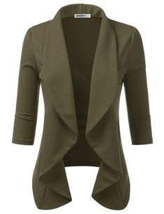 PRICES MAY VARY. Style note - Doublju lends a perfect finish to your daily looks in this open-front blazer with a 3/4 sleeves and ruffle front detail. Whether you're dressing up a pair of jeans or adding a layer of sophistication to your business-ready look, the sleek silhouette and unrestrictive stretch performance of this blazer make it the perfect choice for professional style and comfort. Size and Color – Please note the Size Chart on the image. Also, always remember that colors of images ma Female Blazer, Business Casual Blazer, Work Blazer, Plus Size Blazer, Spring Work Outfits, Lightweight Blazer, Open Front Blazer, Womens Casual, Designer Shorts