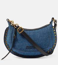 Luxury Blue Canvas Shoulder Bag, Designer Blue Shoulder Bag With Leather Trim, Denim Shoulder Bag, Bridal Bag, Denim Shoulder Bags, Red Accessories, Moon Shape, Classic Bags, Evening Shoes