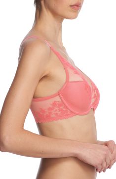 Exceptional fit and support define a convertible underwire bra with Natori's signature lace that adds a little romance to the everyday. J-hook converts bra from regular fit to racerback Lined 73% nylon, 27% elastane Hand wash, line dry Imported Pink Underwire Bra With Removable Cups, Pink Feminine Bra With Removable Cups, Pink Push-up Bra With Lace Closure, Feminine Pink Bra With Lace Closure, Pink Full Cup Bra With Lace Closure, Peach Rose, Convertible Bra, Deep Plum, Foam Cups