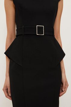 Structured Crepe Roll Neck Peplum Belted Midi Dress Peplum Belt, Peplum Design, Peplum Designs, Leg Split, Belted Midi Dress, Crepe Fabric, Roll Neck, Karen Millen, High Leg