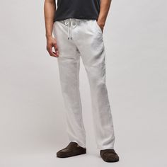 Relaxed Linen Pant in White | James Perse Los Angeles Relaxed Linen Bottoms With Straight Hem, Relaxed Fit Linen Pants With Elastic Waistband, Classic Linen Bottoms With Straight Hem, Relaxed Fit Linen Bottoms With Tapered Leg, Relaxed Linen Pants With Straight Hem, White Linen Bottoms With Straight Hem, Relaxed Fit Linen Tapered Leg Bottoms, Relaxed Linen Pants In Flax Color, Classic Linen Pants With Elastic Waistband