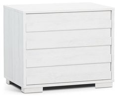 a white dresser with three drawers on one side and an open drawer on the other