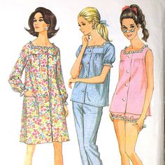 Baby Doll Pajamas, Pajamas Pattern, Vintage Sleepwear, Nightgown Pattern, Summer Sleepwear, Vintage Dress Patterns, Illustration Fashion Design