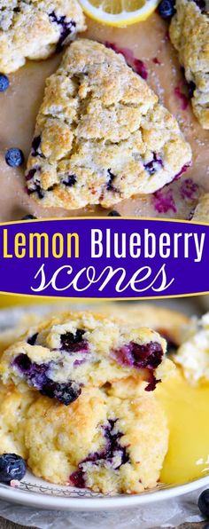 lemon blueberry scones on a plate with butter