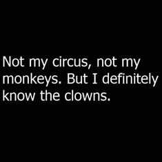 a black and white photo with the words not my circus, not my monkeys but i definitely know the clowns