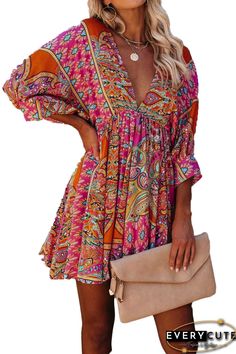 Product Name Multicolour V Neck 3/4 Sleeve Bohemian Vintage Print Mini Dress LC221873-22 Item NO. LC221873-22 100%Polyester Weight 0.32 kg = 0.7055 lb = 11.2877 oz Category Women Dresses Mini Dresses Creation Time 2020-09-18 Multicolor Printed Bohemian Dress, Multicolor Printed Bohemian Boho Dress, Bohemian 3/4 Sleeve Vacation Dresses, Bohemian 3/4 Sleeve Dresses For Vacation, Multicolor Bohemian Boho Dress For Fall, Bohemian Dresses With 3/4 Sleeves For Vacation, Pink Boho Dress For Fall Beach Occasion, Pink Boho Dress For Beach In Fall, Bohemian Half Sleeve Dresses For Vacation