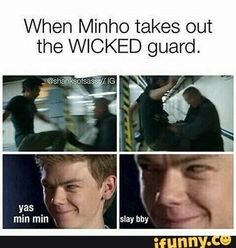 three different pictures with the caption when mino takes out the wicked guard