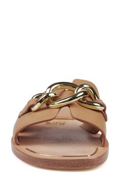 Gleaming chain-link hardware emboldens the rich leather vamp on a stylish slide sandal perfect for your on-the-go ensemble. Leather upper, lining and sole Imported Sandal Women, Slide Sandals, Chain Link, Womens Sandals, Leather Upper, Nordstrom, Size 6, Sandals, Chain