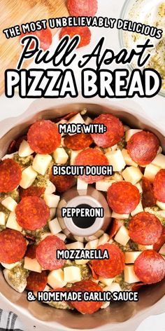 the most unbelievablely easy delicious pizza bread made with biscuit dough, pepperoni and homemade garlic sauce