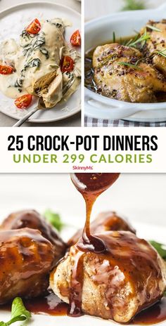 the cover of 25 crock - pot dinners under 29 calories, including chicken