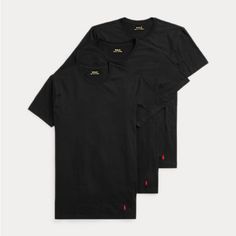 Brand New In Pack- Polo Ralph Lauren Classic Fit Crew Neck 3 Pack T-Shirts Size Medium Black With Red Horse Outfit Drill, Black Polo T Shirt, Polo T Shirts For Men, Ralph Lauren Tshirt, Poses Aesthetic, Polo Tee Shirts, Red Horse, Dope Outfits For Guys, Black Polo Shirt