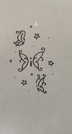 a drawing of two butterflies with stars on the bottom and one flying in the air