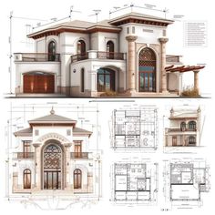 architectural drawings and plans for a house in the middle of an area with lots of windows