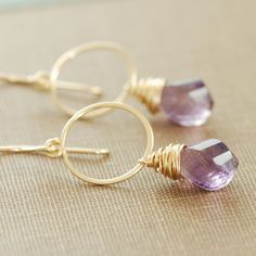 Amethyst Earrings 14k Gold Fill Hoop, February Birthstone, Purple Gemstone Handmade. $45.00, via Etsy. February Birthstone Jewelry, Jewelry Purple, Gold Filled Hoops, Earring Ideas, Amethyst Gold, Fall Accessories, February Birthstone, Amethyst Earrings, February Birth Stone