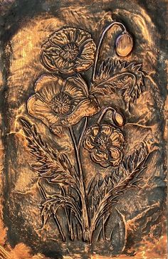 Another A4 copper sheet embossed with a favourite wild flower of his by Jim Dewar. Copper Embossing Art, Copper Embossing, Embossing Art, Copper Sheets, Wild Flower, Emboss, Wild Flowers