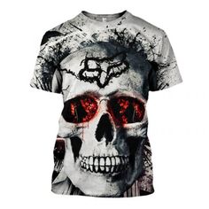 Get your product: Men / Women Fox 3D Skull T-shirt, Fox T-shirt
1. PRODUCT INFORMATION:

Proudly printed in America
5.3 oz, unisex fit
Heavy cotton, classic midweight fabric
Material: 100% cotton | Dark Gray: 50% cotton:50% polyester | Light Gray: 90% cotton:10% polyester
Double-needle stitched neckline, bottom hem, and sleeves
Quarter-turned to eliminate center crease
7/8 inch collar
Tear-away label
Machine-wash safe
Copyrighted artwork
2. SIZE CHART:
3. RETURN:
We will gladly issue you a repla White Skull Graphic Print T-shirt, Halloween All Over Print Short Sleeve T-shirt, White T-shirt With All Over Print For Fans, Halloween Themed Short Sleeve T-shirt With All Over Print, Casual Halloween T-shirt With All Over Print, White All Over Print T-shirt For Fans, Red Skull Print Graphic Tee, White T-shirt With Skull Print, White Skull Print Short Sleeve T-shirt