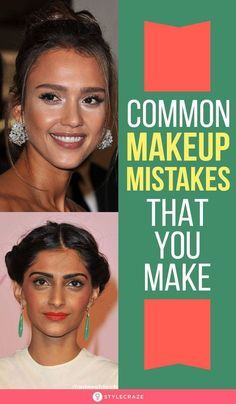 three different pictures of women with the words common makeup mistakes that you make on them