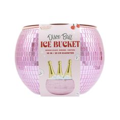 a pink disco ball filled with ice buckets