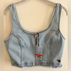 Brand New With Tags! Size: Large Color: Light Denim Full Zip Denim Zipper Closure Top For Summer, Summer Denim Tops With Zipper Closure, Summer Denim Top With Zipper Closure, Trendy Denim Tops With Zipper Closure, Aviators Women, Aviator Nation, Denim Color, Light Denim, We Wear