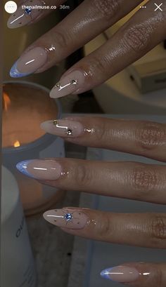 Coquet Nails, Aura Nail Designs Almond, Xs Almond Nails, Simple Summer Nails Almond, Acrylic Nails With Gems, Nails For Moms, Ethereal Nails, Dainty Nails, Detailed Nails