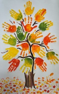 a child's handprint tree with many colors