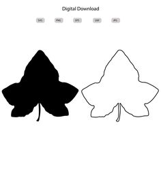 a black and white drawing of two leaves on a white background with the text digital download