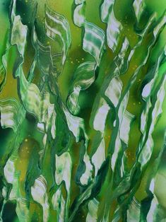 an abstract painting with green and white colors